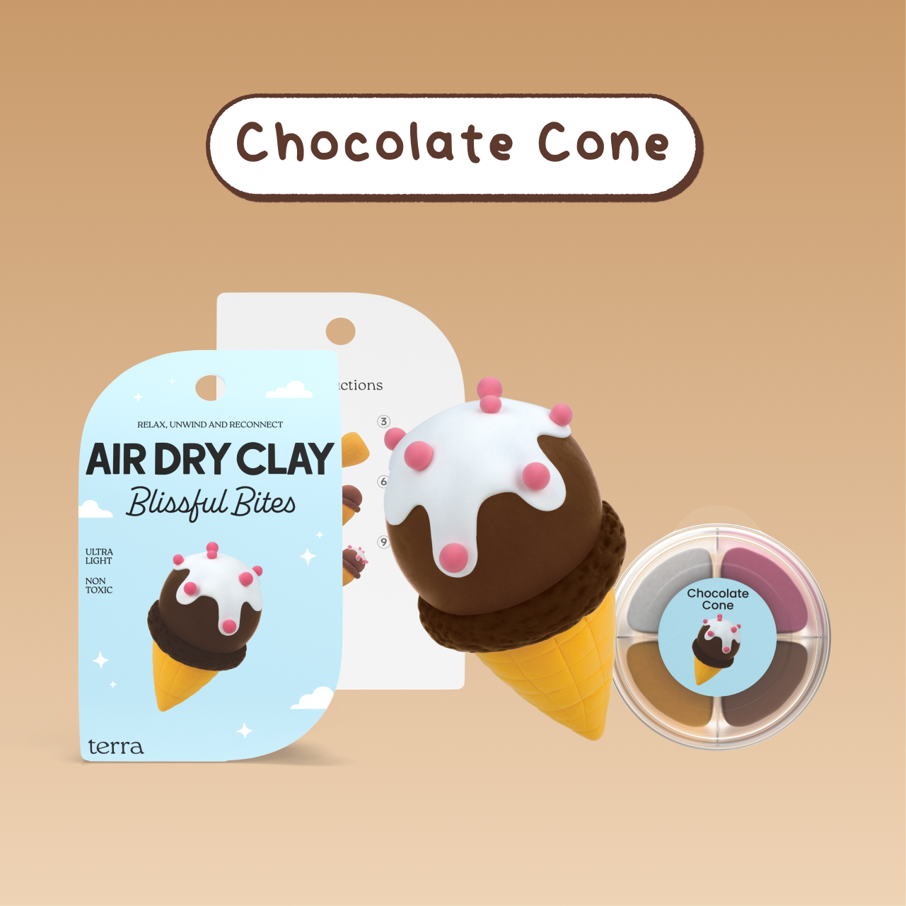 Chocolate Cone Ice Cream Kawaii Clay Kit - Blissful Bites - Terra