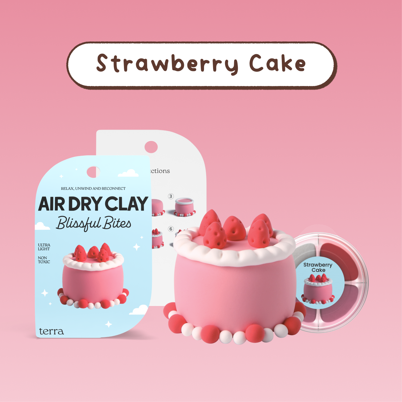 Strawberry Cake Kawaii Dessert Clay Kit - Blissful Bites - Terra