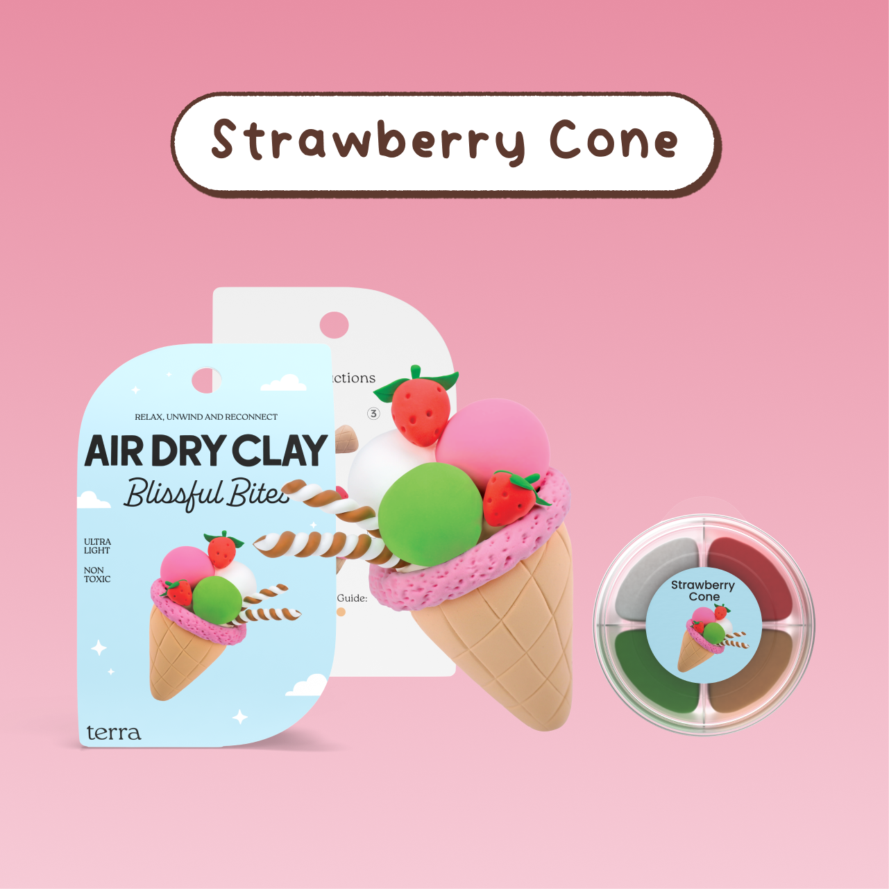 Strawberry Cone Kawaii Ice Cream Clay Kit - Blissful Bites - Terra