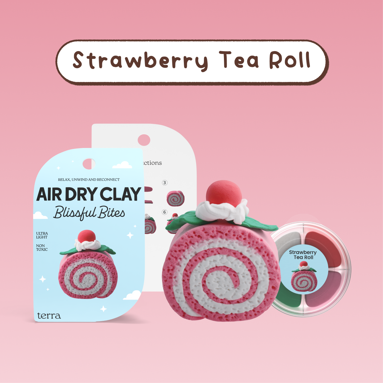 Strawberry Tea Roll Kawaii Clay Kit - Blissful Bites - Terra