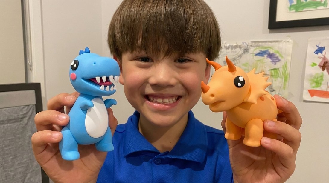 Kids sculpting clay dinosaurs